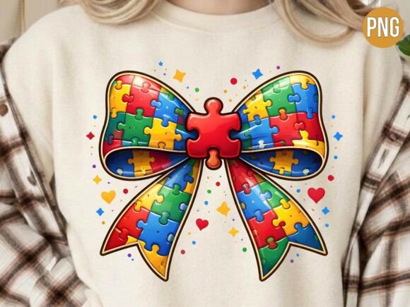Autism Awareness Bow Puzzle Piece PNG