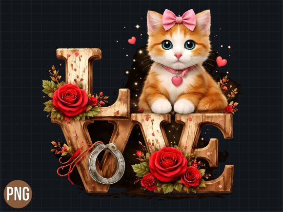 Bringing Warmth to Design with Love Kitten Roses Wooden Letter PNG