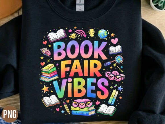Colorful Book Fair Vibes Graphic T-shirt: Elevate Your Print-on-Demand Store with High-Quality Digital Design