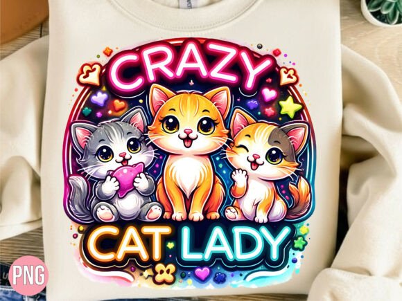 Crazy Cat Lady Neon Retro Kittens PNG