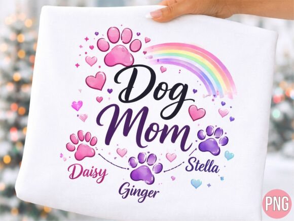 Custom Dog Mom Rainbow Paw Print PNG