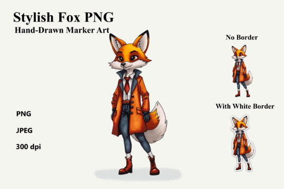 Elevate Your Creative Projects with a Hand-Drawn Fox Character in Coat PNG