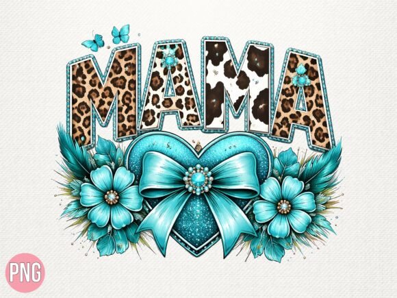 Elevating Print-on-Demand with the Leopard Teal Mama Heart Bow Daisy PNG: A Strategic Design Asset