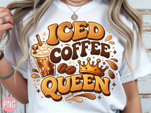 Iced Coffee Queen Crown Leopard PNG Design
