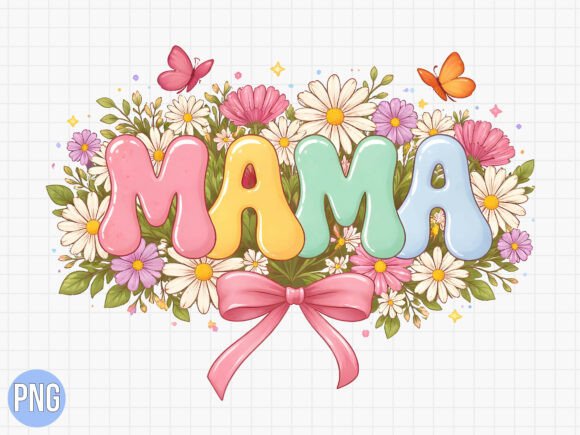 Mama Retro Bubble Daisy Bow PNG: Elevating Modern Creative Projects with High-Quality Digital Design