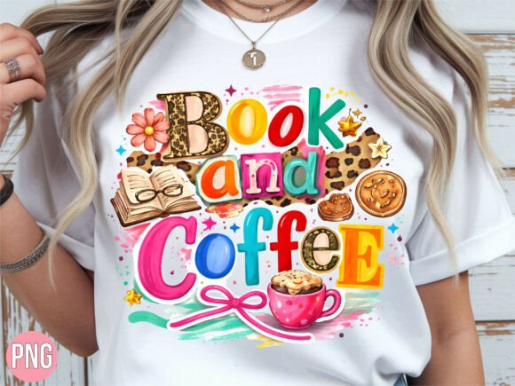 Retro Book & Coffee Leopard Shirt PNG