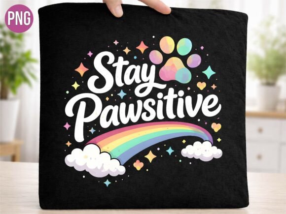 Stay Pawsitive Rainbow Dog Paw PNG