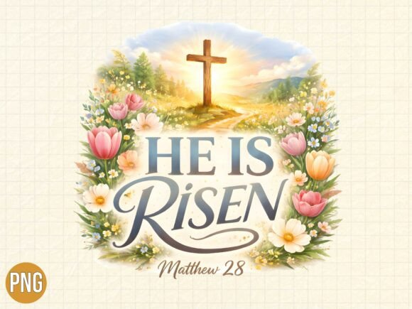 Strategic Branding with He is Risen Matthew 28 Easter Floral PNG