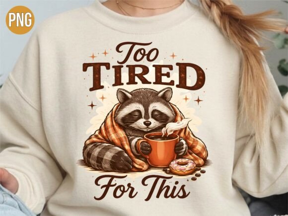 Too Tired for This Raccoon Coffee PNG